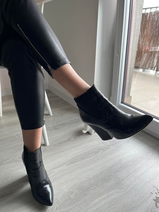 Botki kazar czarne eleganckie na wysokim obcasie szpic 38