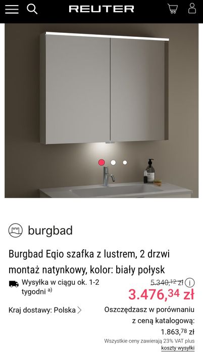 Szafka łazienkowa z lustrem,  Burgbad