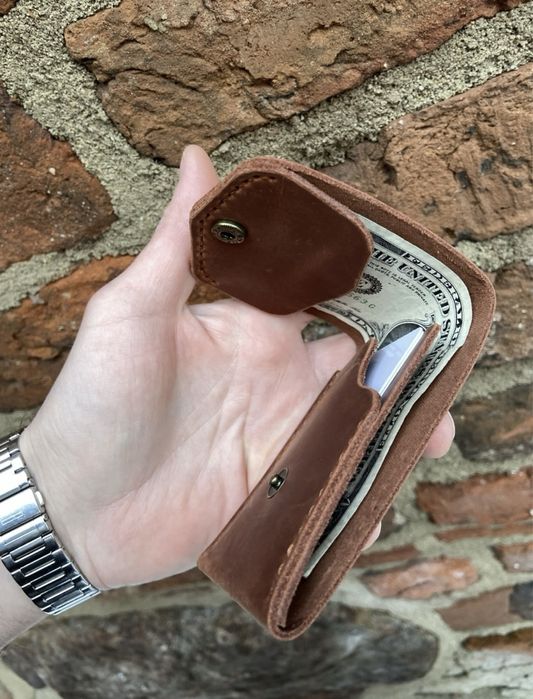 Skorzany minimalistyczny portfel unisex