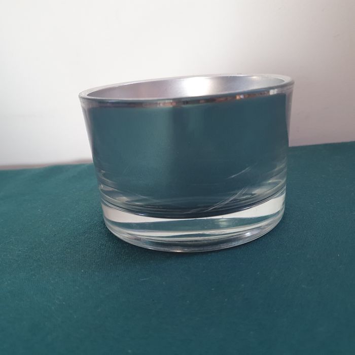 Szklany,srebrny świecznik