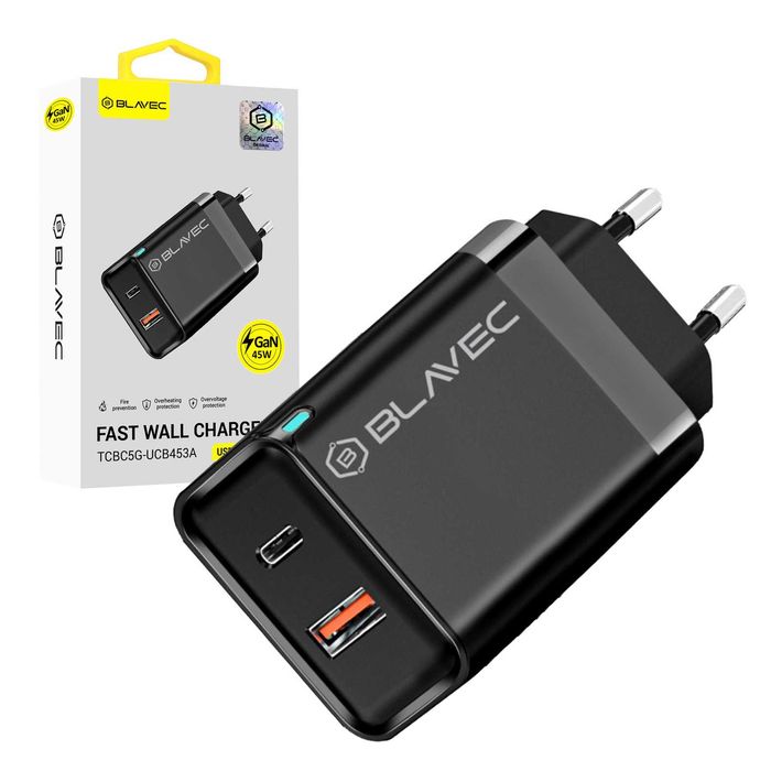 Ładowarka Sieciowa 45W Mocna Szybka Kostka 2 wyjścia USB + USB-C typ C