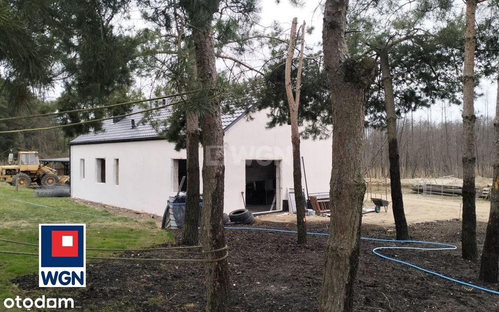 Posiadłość- dom w budowie z linią brzegową jeziora