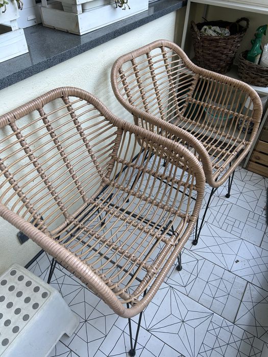 Dwa krzesła plecione rattan boho bali