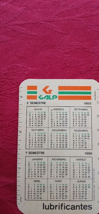 Calendário de bolso - Galp - 1985/1986
