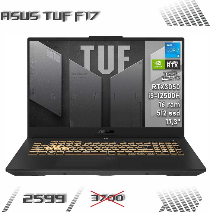 LAPTOP GAMINGOWY Asus TUF F17 RTX 3050 i5-1200H 144 hz
