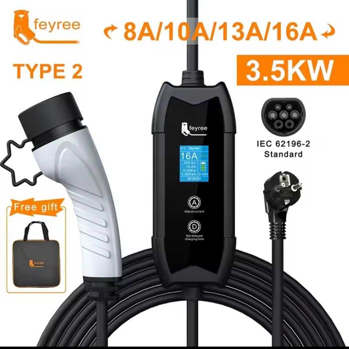 Зарядка‼️Feyree 16А / 32А Type1 / Type2 / GB/T Tesla для электромобиля