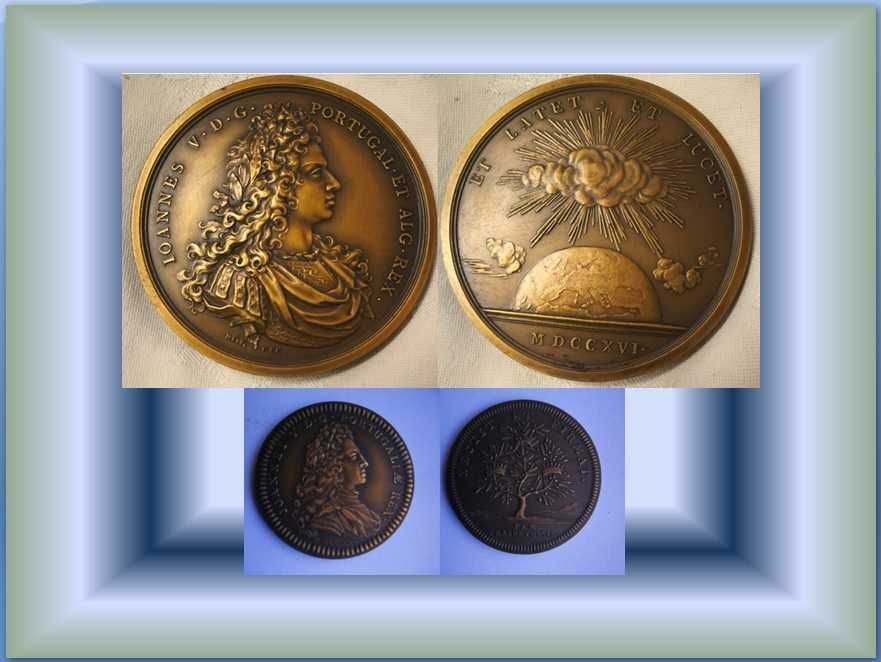 2 raras medalhas de bronze joannes v.d.g.portugal.rex