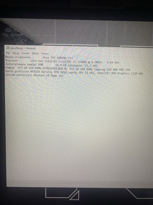 laptop Asus gamingowy