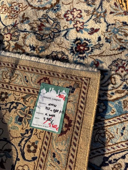 Dywan Perski Tkany kaszmirowy + jedwab Iran Nain 350x250 gal.18 tyś