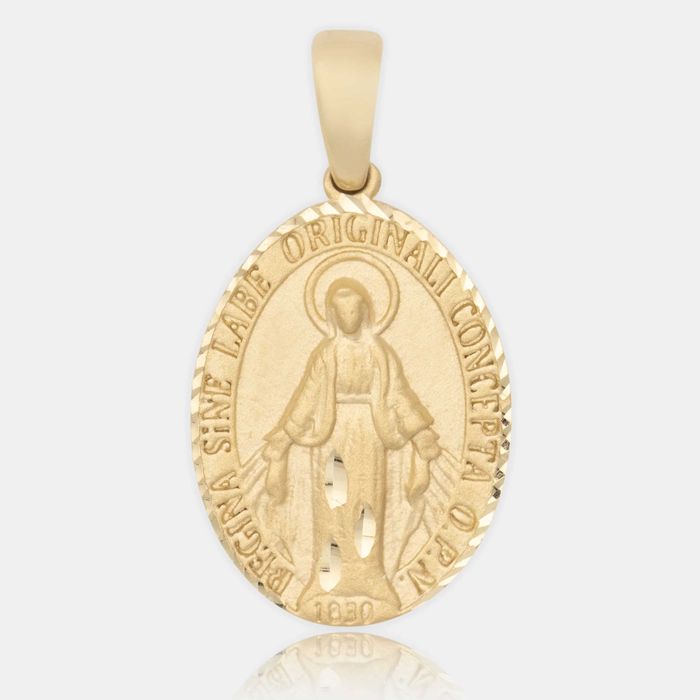 Złota zawieszka szkaplerz Matka Boska, cudowny medalik 585