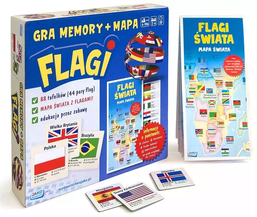 Flagi. Gra Memory + Mapa. Jako. Nowy Produkt