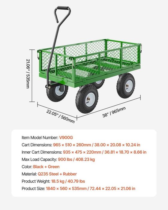 *Semi Novo  MG03 Reboque capacidade de carga de 400 kg: Este carrinho de jardim foi especialmente projetado para transportar itens pesados