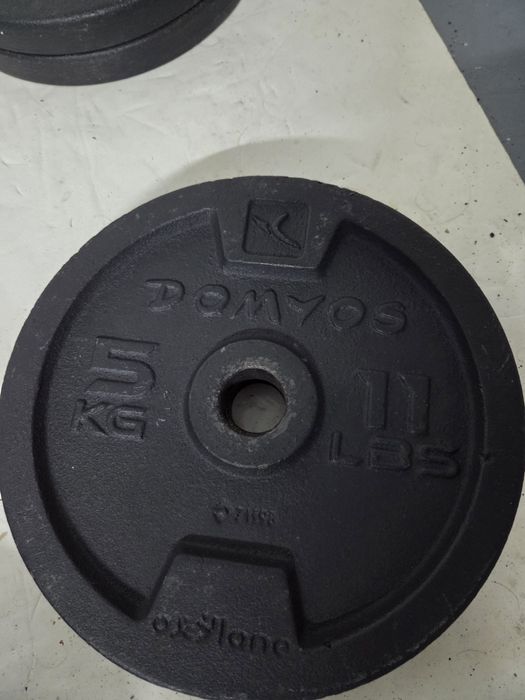 Discos de ferro e halteres