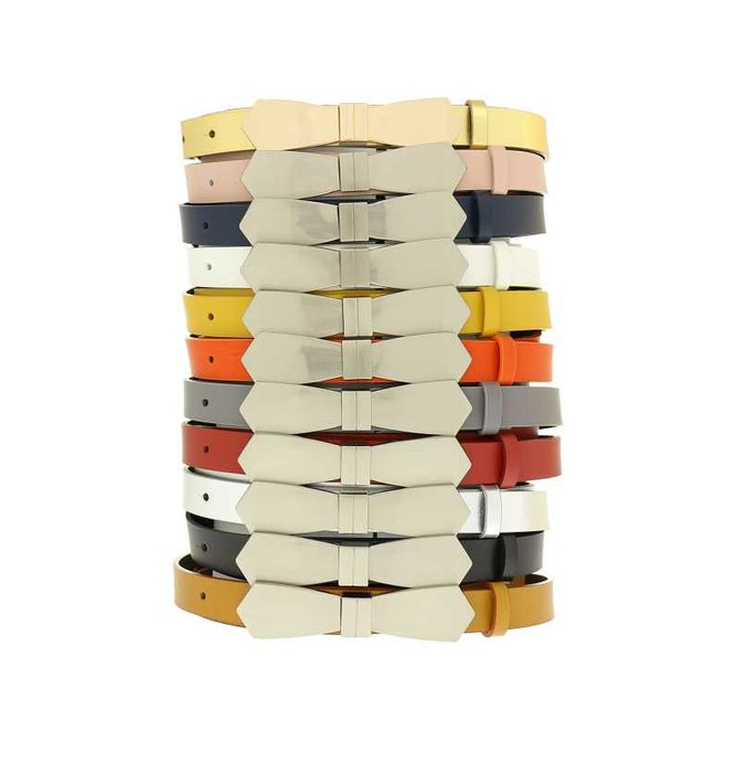 Skórzany pasek damski kokardka kokarda żółty 2 cm skóra 100%