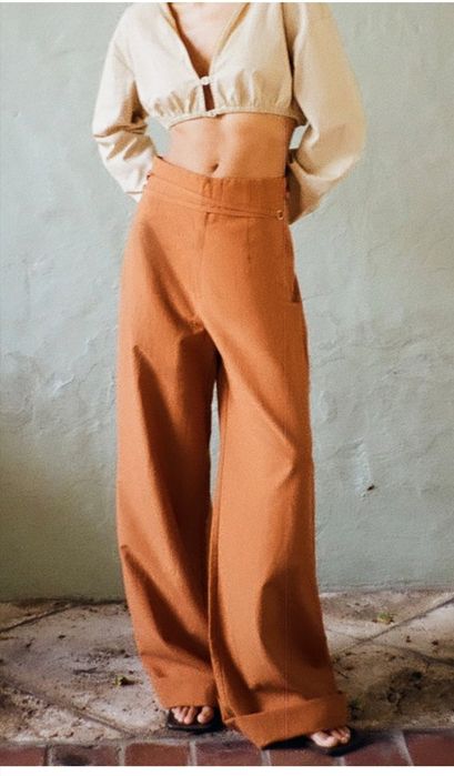 Zara lux lniane spodnie szerokie nogawki  wysoki stan kant