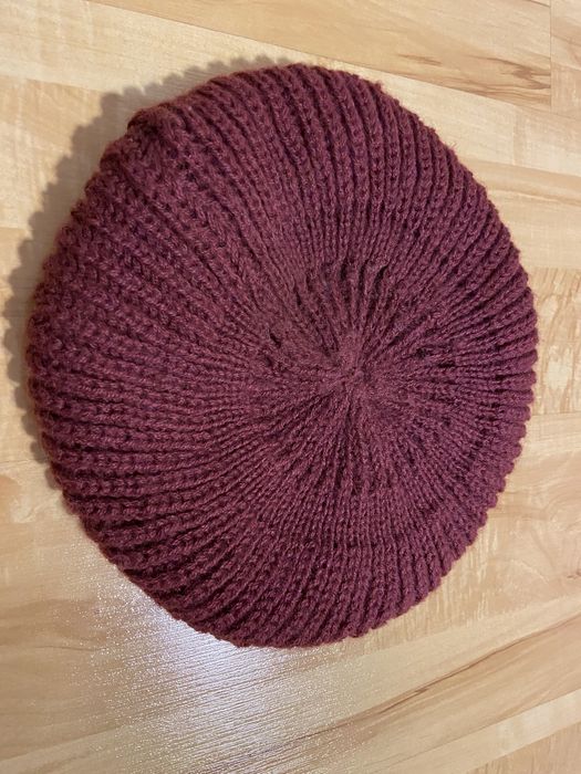 Moherowy beret ocieplany bordowy ciepły zima Vintage