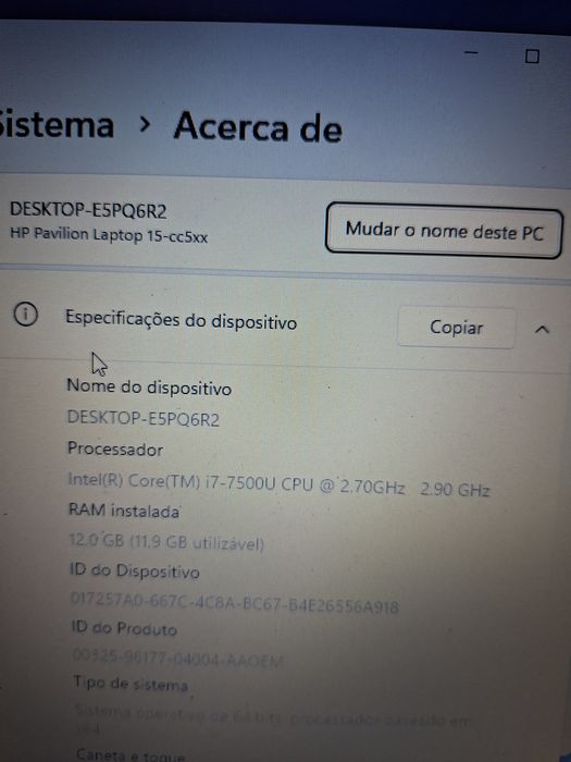 Portátil HP 15-cc intel i7 c/ Nvidia 940MX
