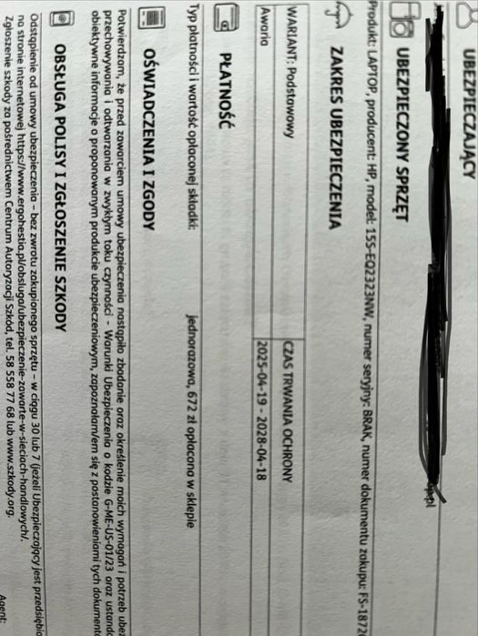 Laptop HP 15s-eq2323nw 15.6" - dodatkowe ubezpieczenie