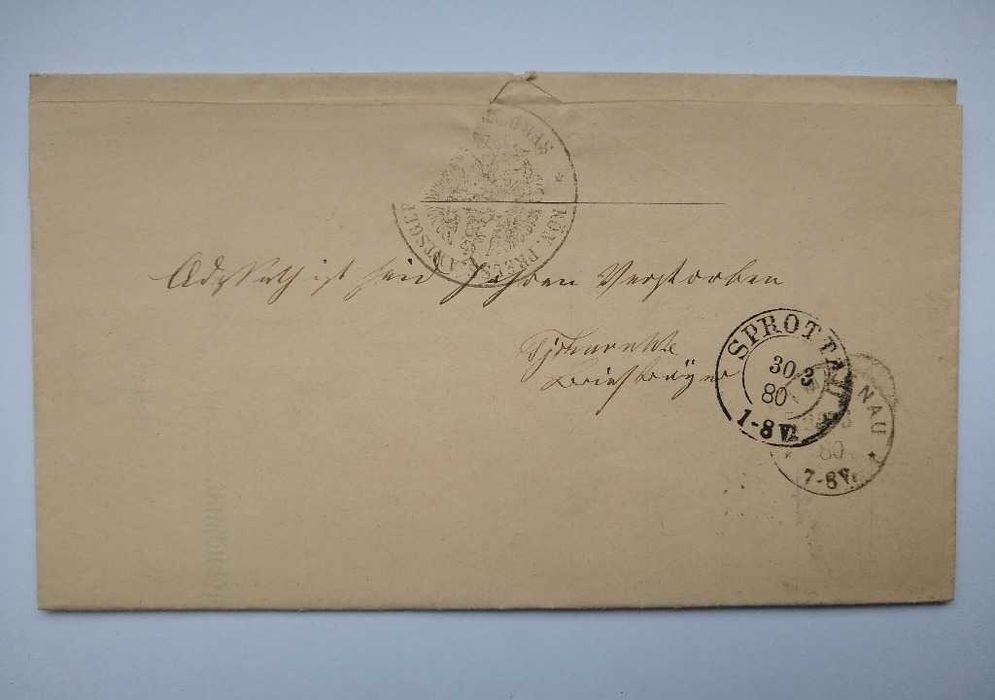 List z miejscowości Sprottau z roku 1880