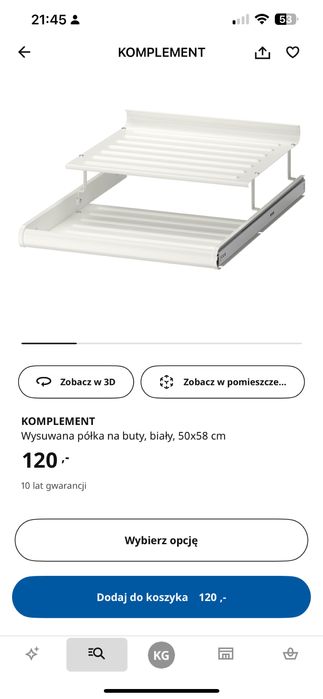 Ikea Pax komplement wysuwana polka na buty