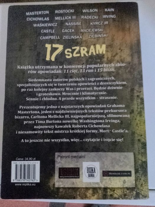 17 SZRAM Antologia opowiadań grozy horrory  Masterton, Carlton Mellick