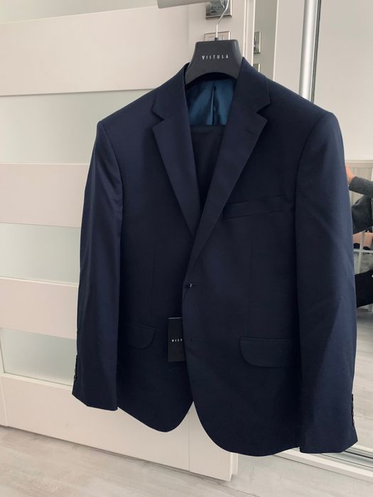 Vistula NOWY garnitur LUIT granatowy super slim roz. 52 M wełna