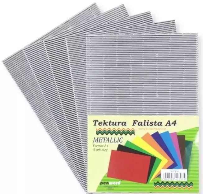 Tektura A4 falista metallic srebrna 5szt. Penword. Nowy Produkt