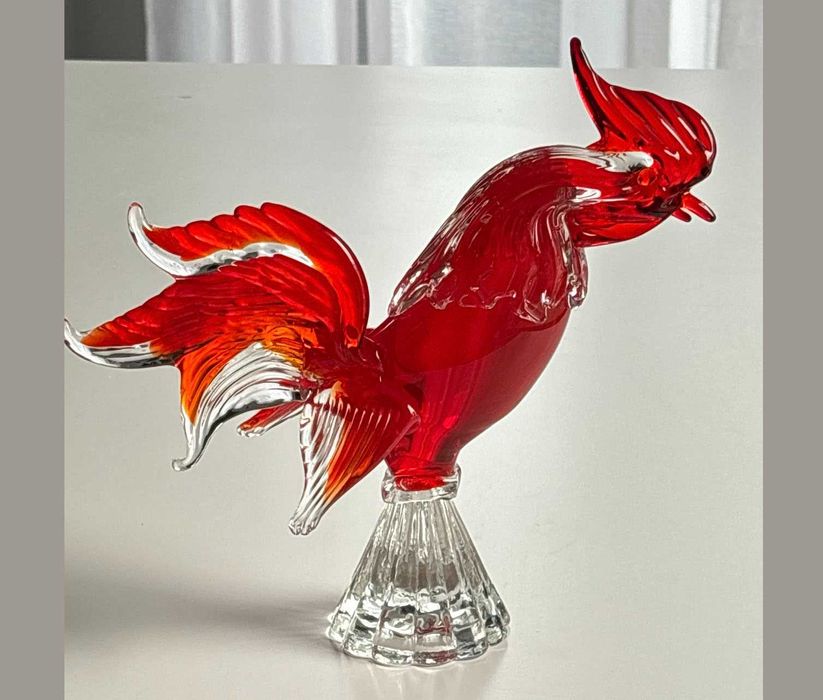 Figurka kogut szkło murano czerwone 21 cm