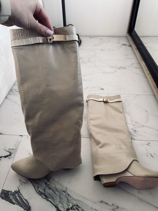 Сапожки шкіра бежеві акція