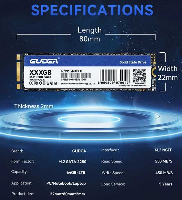 Нові SSD M2 NVMe/Sata III Netac Bestoss Gudga 500/512 Gb