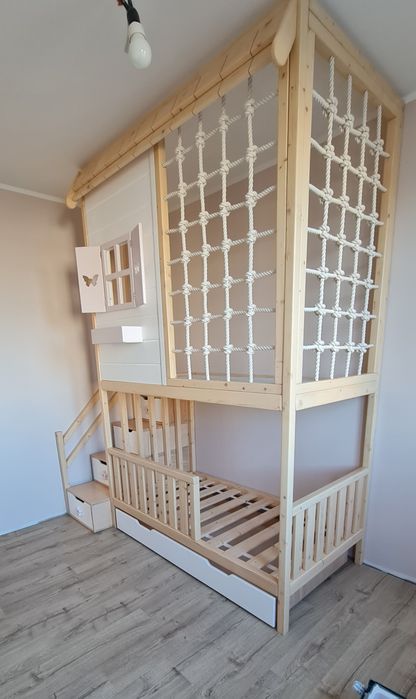 Łóżko piętrowe domek łóżeczko antresola siatka liny