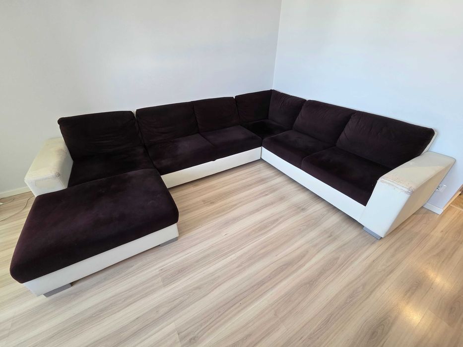 Kanapa Sofa Narożnik Czarno Biały Agata Meble z funkcją spania