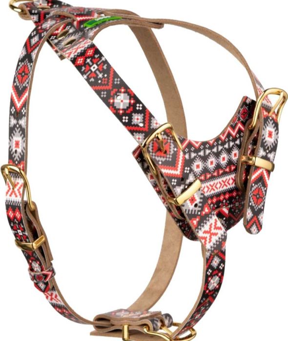 Шлея з повідцем шкіряна Hi Dog "Вишиванка"