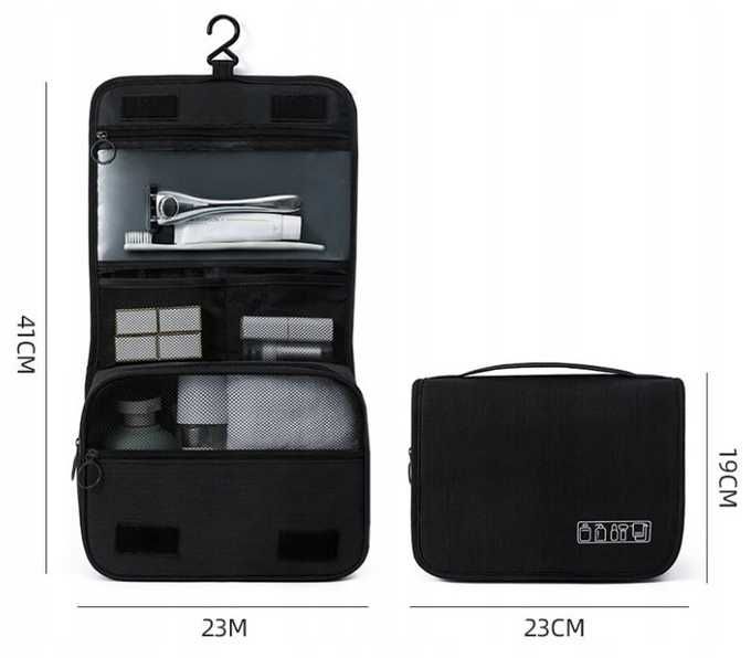 Kosmetyczka wisząca czarna podróżna organizer na kosmetyki z hakiem
