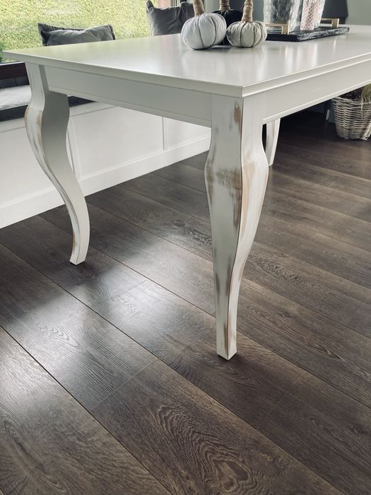 Stół idealny 155/80 rozkładany biały  dębowe nogi