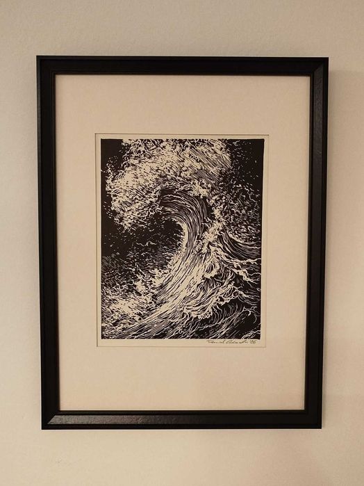 Linoryt ilustracja, grafika, obrazek, obraz - Fala, Ocean, Morze