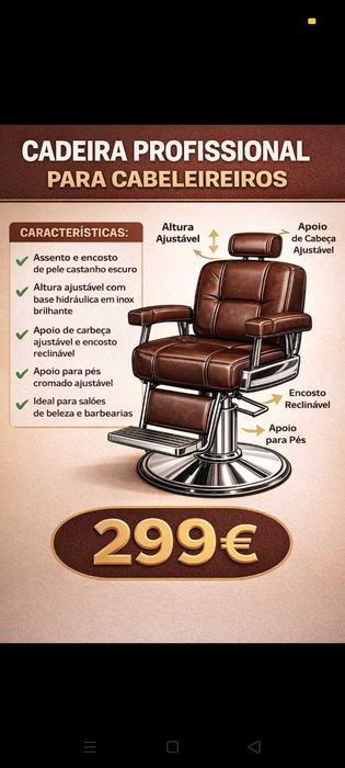 Cadeira Cabeleireira 299€. Oportunidades