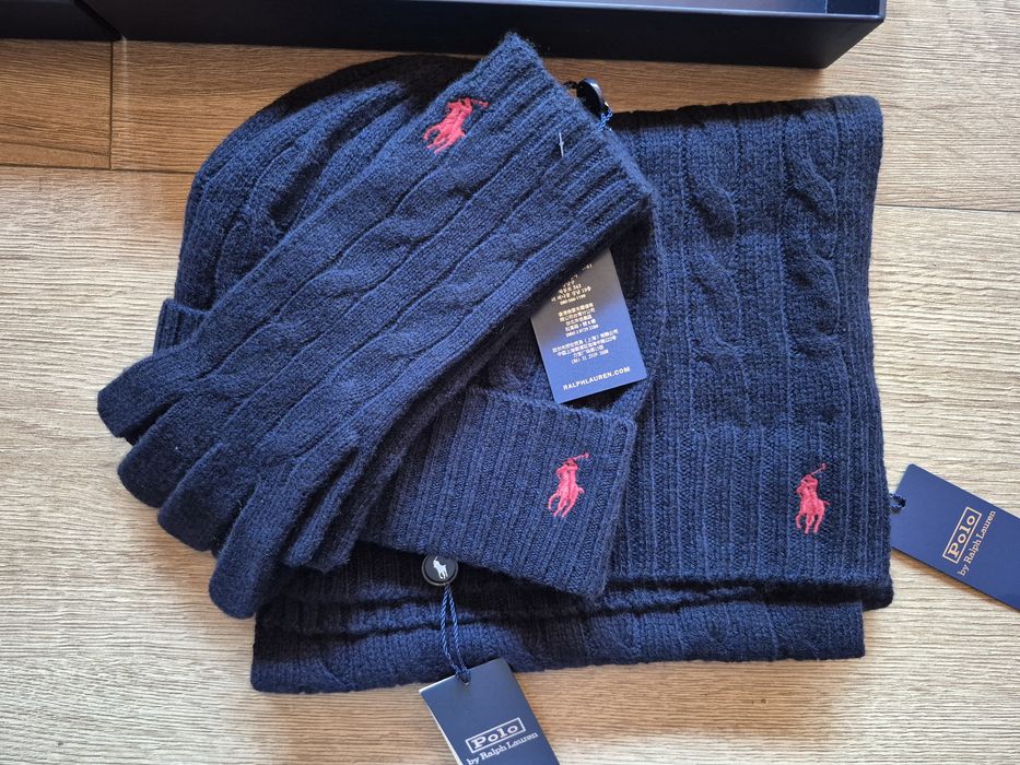 Czapka Szalik Rękawiczki Zestaw Komplet Ralph Lauren