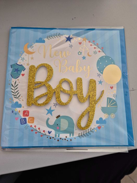 Kartka urodzinowa baby shower it's a boy niebieska