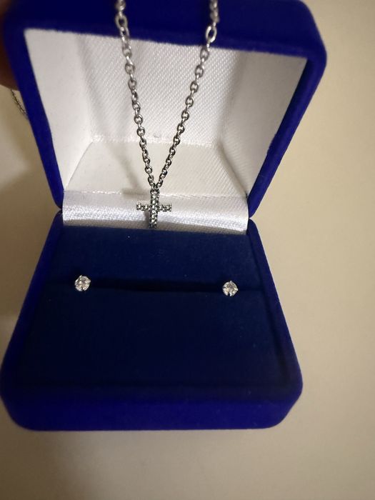 Крестик серебро и сережки