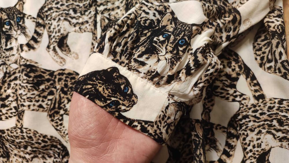 Bluzka H&M wiskoza M 38 ocelot panterka wiązana elegancka
