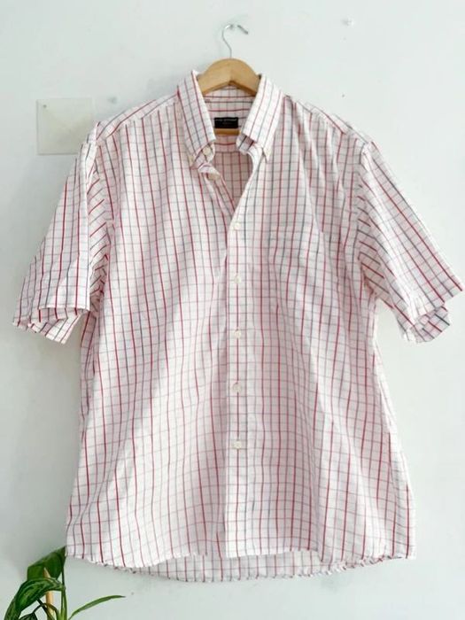 Camisa Victor Emmanuel Gold Paris Homem XL 44 100% Algodão Branca Xadrez Vermelho Made in Portugal