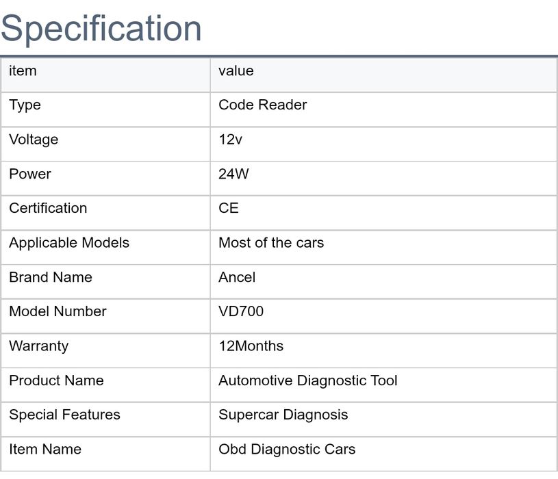 Interface de diagnóstico automóvel ANCEL Vd700 VW AUDI Skoda Seat NOVO
