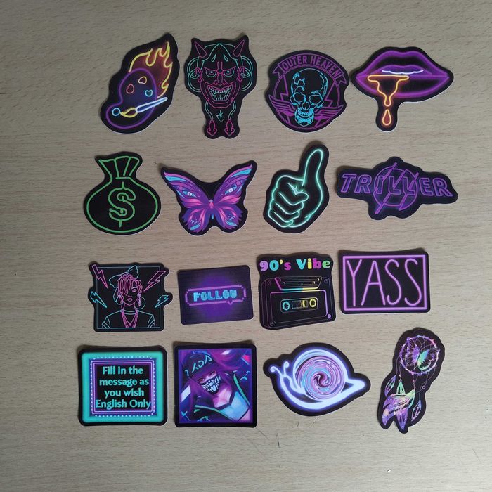 50 Autocolantes Adesivos Stickers Néon Anos 90