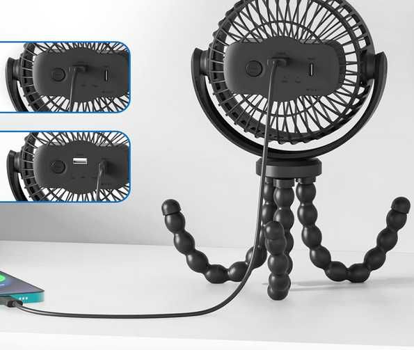 Mini ventilador ventoinha recarregável USB com tripé e power bank NOVO