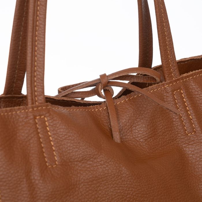 VERA PELLE torebka damska skórzana shopper z rzemykami V501 camel