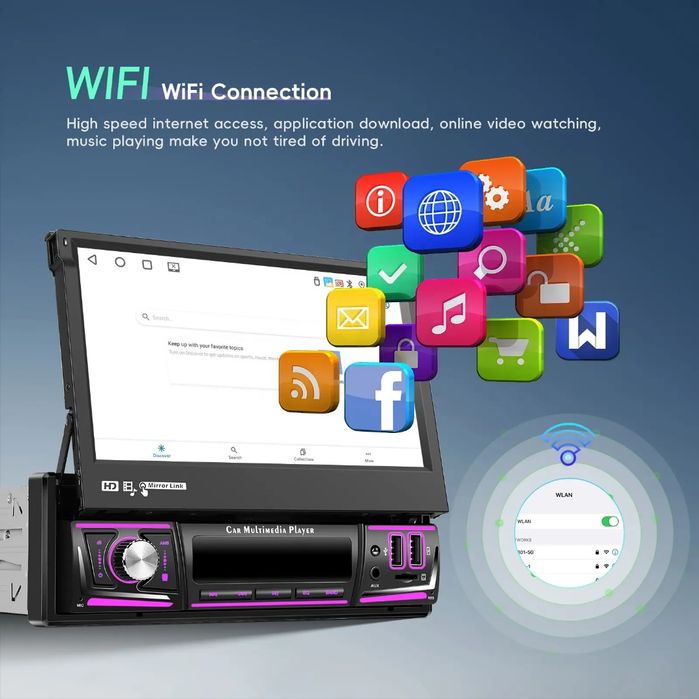 Rádio Retrátil 1din 4/64GB com Carplay Android Waze GPS wifi BT novo