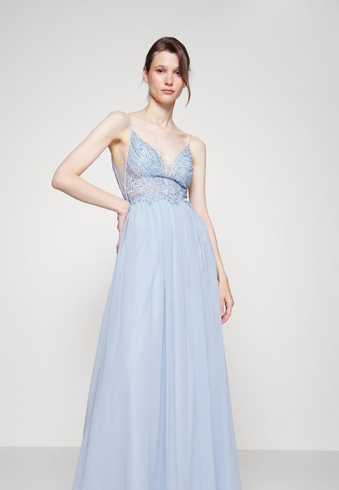 Sukienka balowa błękitna na ramiączkach Mascara 44