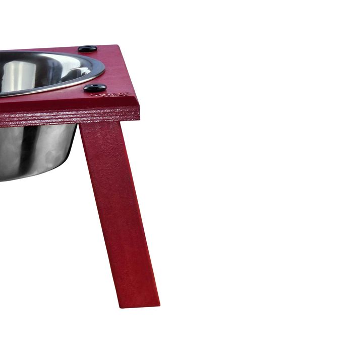 Drewniany stojak na miski dla psa 2X1.8L czerwony 12cm z miskami