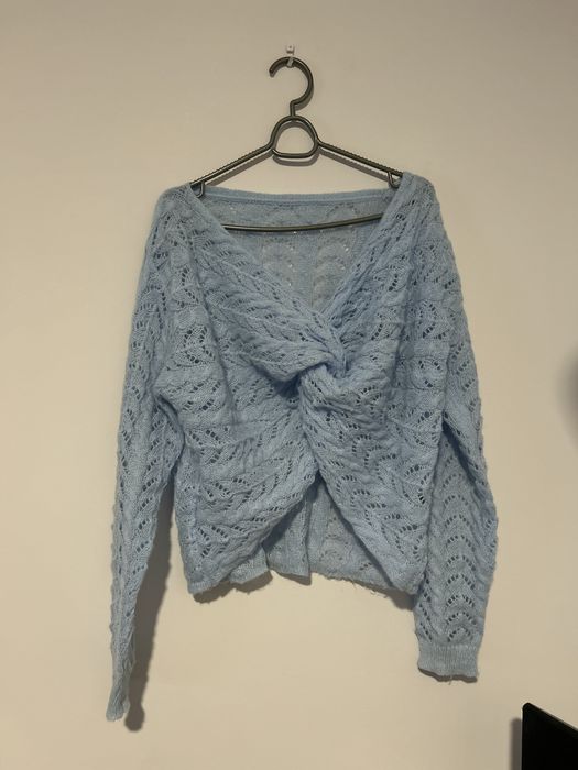 Camisola ocasional torção simples azul bebé tamanho S Shein